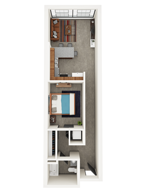 Floor plan for 1 bed, 1 bath, 614 sqft